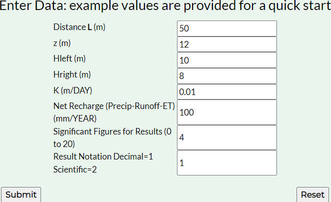 Filled in input form for WTR